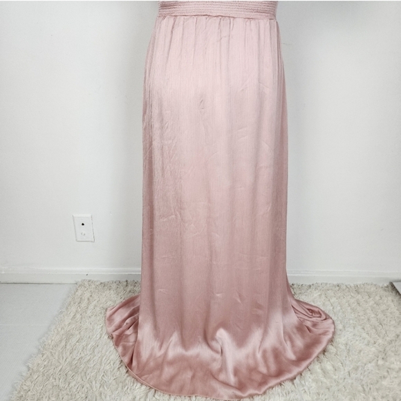 Baltic Born Dress Rose Prague Satin Maxi Deep V Neck Smocked Waist Size L - Picture 10 of 16